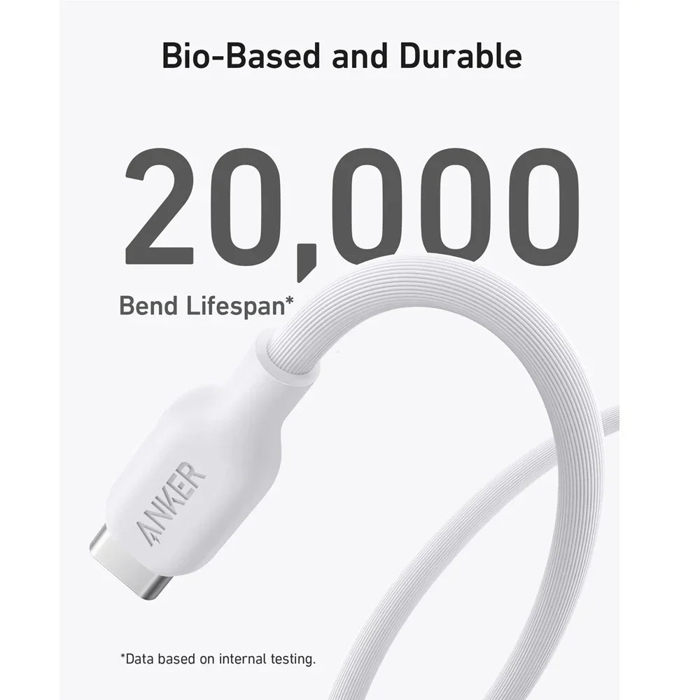 Anker 542 Usb-C To Lightning Cable (Bio-Based) (0.9M/3Ft) -White - Tashqila Anker 542 Usb-C To Lightning Cable (Bio-Based) (0.9M/3Ft) -White - Tashqila